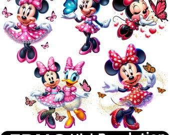 5 PNG Cute Mouse Pink Butterflies, Clipart Images, Digital design PNG file for sublimation, High Resolution, Instant Digital PNG Download