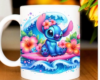 Cartoon Summer Beach Mug,11oz 15 oz Mug , Mug Wrap , Mug Sublimation, Beach Mug Warp, Summer Mug, Stitch Mug Warp,  Png Instant Download