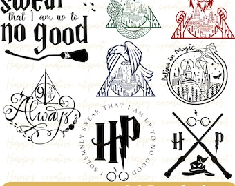 Magiska världen SVG-paket, trollkarlssvg, uggla-svg, Castel-svg, HP-svg, klippfiler för Cricut-silhuett, digital nedladdning