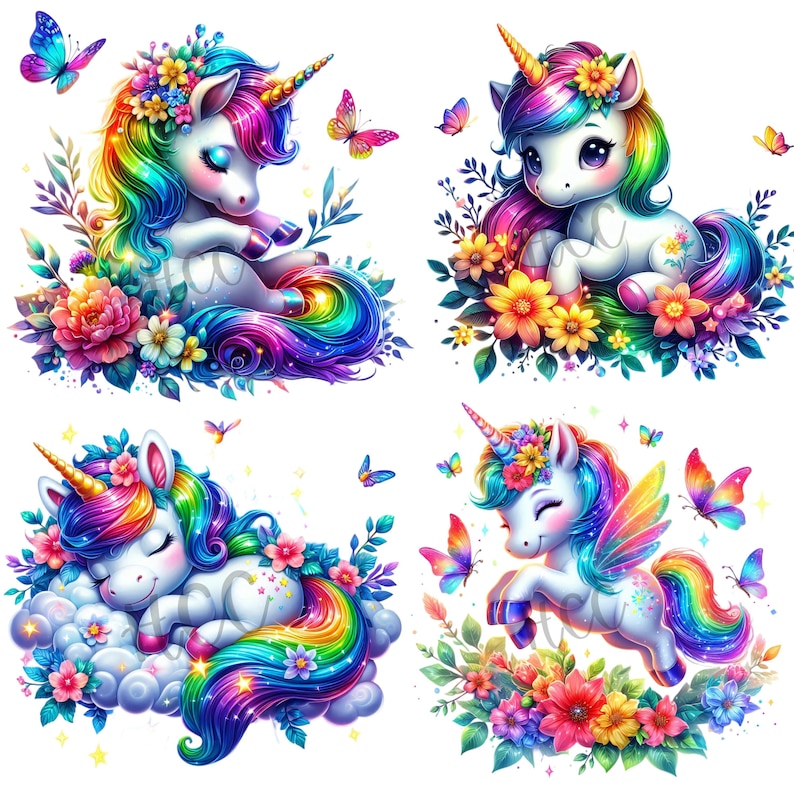 Watercolor Baby Unicorn Collection Clipart, 20 PNG Unicorn Clipart ...