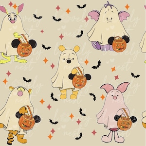 Winnie Halloween Seamless Pattern, Winnie The Pooh Repeat Pattern, Spooky Season Seamless Pattern, Winnie Halloween Repeating Pattern