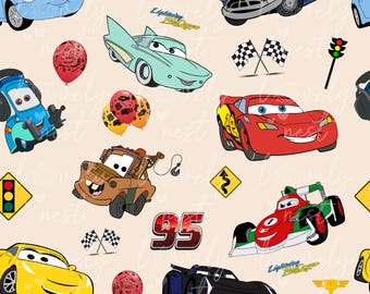 Cars Seamless Pattern, Lightning McQueen Repeat Pattern, Nursery Seamless Pattern, Fabric Sublimation, Magical Cars Repeating Pattern