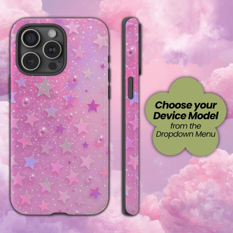 Holographic Star Tough Phone Case Pastel Glitter Pink Violet Aqua Protective Cover for iPhone 17 Samsung Galaxy Cute Gift Idea image 8