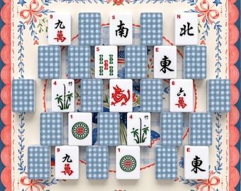 Navy Gingham Mahjong Tile Set | Custom American Mah Jongg Tiles | Game Night Gift for Her | 166 Tiles