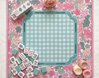 Paisley Floral Mahjong Mat | Pink Green Cottagecore | Neoprene Roll Up Mat with Bag | Mahjong Gift for Her | Game Night Gift