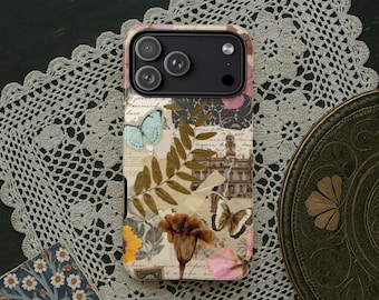Vintage Collage Phone Case, Cottagecore Floral Butterfly Nature Cover (iPhone, Samsung)