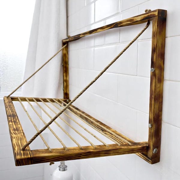 Towel drying rack, Wall mounted rack: Wooden drying rack, Laundry drying rack - Foldable rack