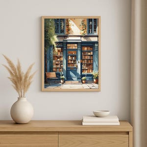Charming Vintage New York Bookstore Wall Art Print – Cozy Library Painting Digital Download for Home & Study Room Decor, Bookshop Poster