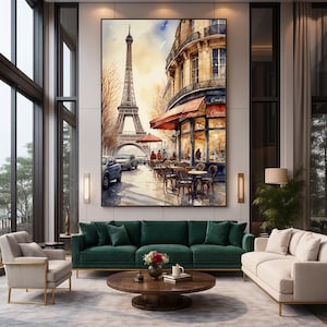 Paris Cafe Eiffel Tower Printable Wall Art – Instant Digital Download, Parisian Street Scene Decor, Paris Cafe Art, Cityscape Decor