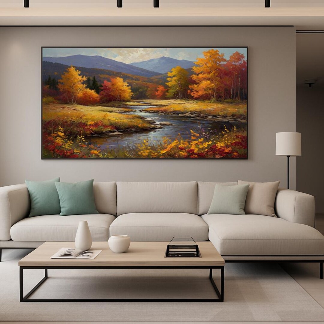Autumn River Valley Landscape Printable Wall Art Golden Fall Trees ...