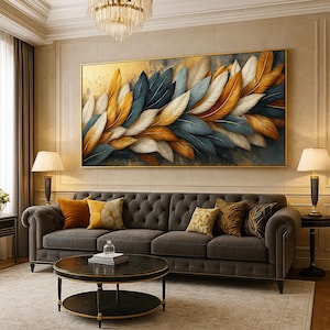 Canvas muurkunst print veren: woondecoratie (digitale download, 9408 x 4608 px)