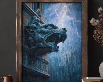 Stormwatch Gargoyle - Gothic Cathedral Print - Dark Academia Wall Art