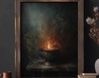 Gothic Candle Flame Art Print: Dark Academia Decor (Digital Download)