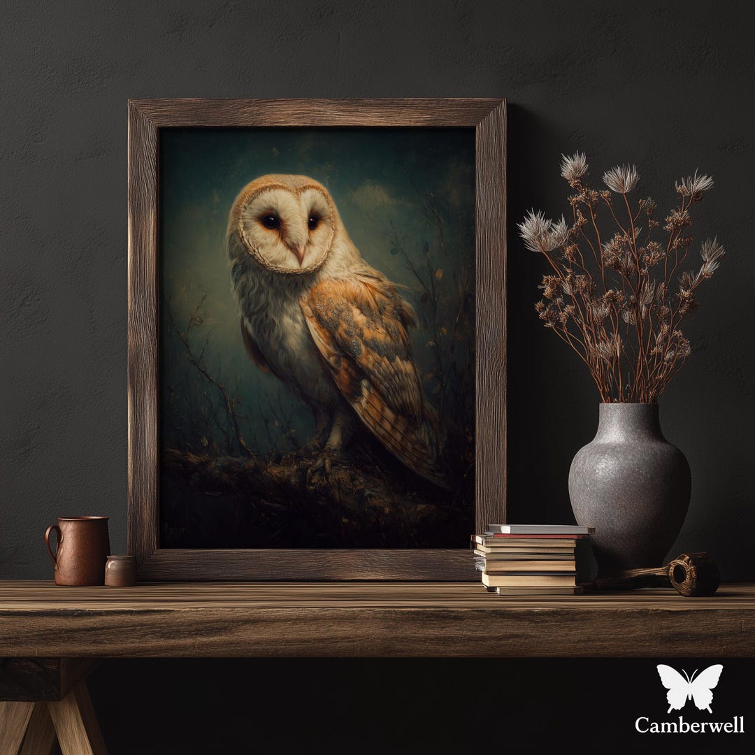 Gothic Barn Owl Portrait Print: Dark Academia Animal Wall Art (digital ...