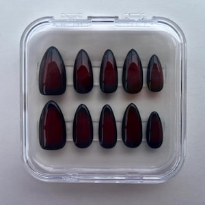 Gothic Red and Black Aura Press On Nails, Dark Red