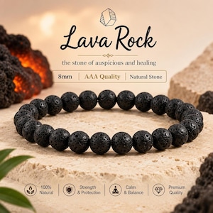 Bracciale in pietra lavica, diffusore di oli essenziali in pietra vulcanica naturale da 8 mm