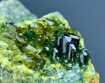 Green Diopside with Vesuvianite Crystal Specimen, Natural Green Mineral Cluster, Collector’s Gemstone from Afghanistan (27 gm)
