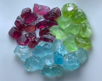 Raw Peridot Garnet & Blue Apatite Crystals | Natural Rough Gemstones Lot | Untreated Mineral Specimens