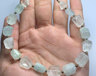 Raw Aquamarine Crystal Necklace – 125 Carat Gemstone Beads, Handmade Jewelry