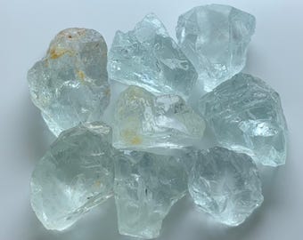 Raw Aquamarine Rough Stones: Natural Crystals for Jewelry Making, Healing - 8 PCS