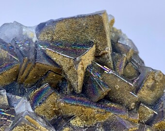 Iridescent Fluorite Crystal Cluster, 126 Gram Rare Rainbow Cubic Mineral Specimen from Pakistan, Collector Piece
