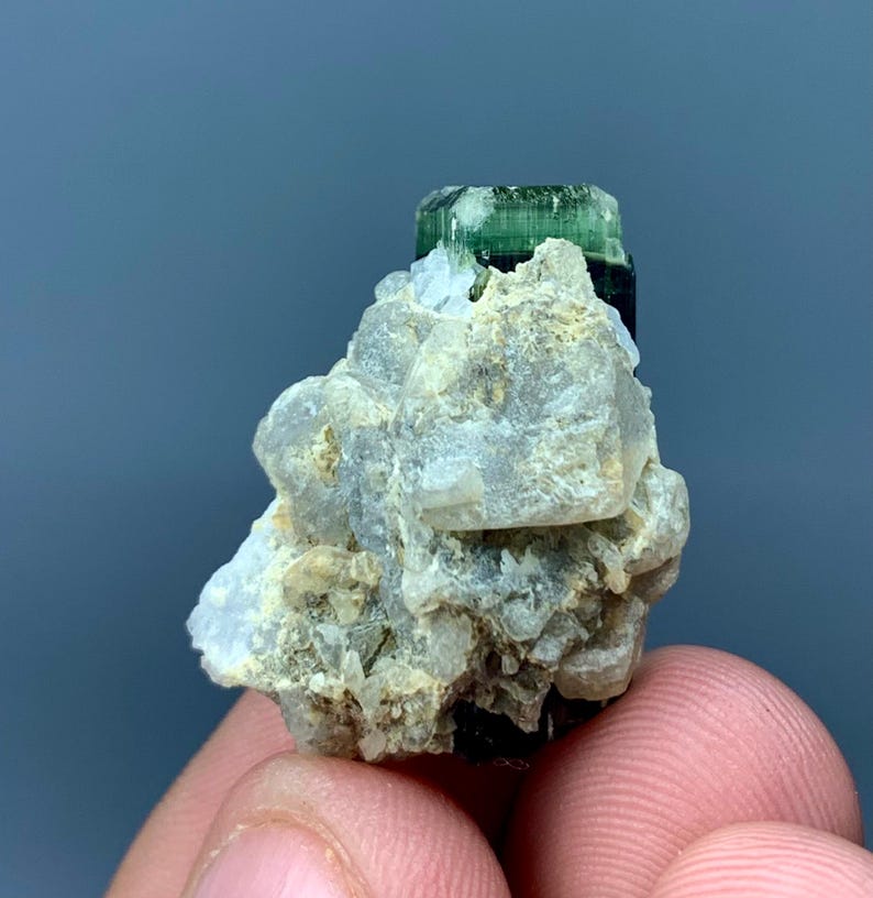 Green Cap Tourmaline Crystal on Matrix, Natural Bi-color Green ...
