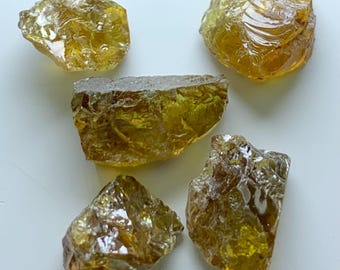Natural Sphene Rough Stones: Raw Green Yellow Gemstone Lot
