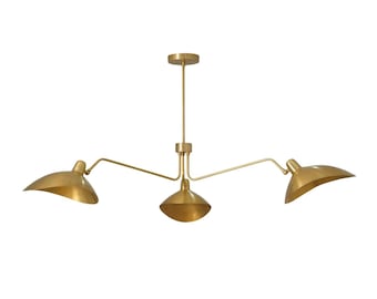 Handcrafted Three Arms Sputnik Shade Brass Gold Finish Ceiling Semi Flush Mount Chandelier
