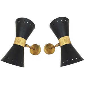A Pair Of Italian Style Wall Light Lamp Stilnovo Diablo Matte Black With Raw Brass Finish , Wall Lighting