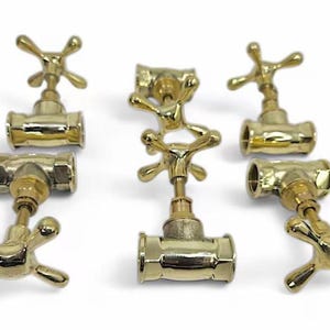 Unlacquered Brass Cross Faucet Handles, Vintage Solid Brass Valve Knobs, Bathroom Plumbing Hardware