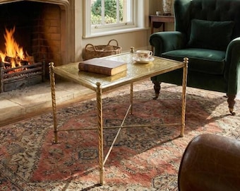 Engraved Moroccan Brass Tray Table – Handmade Boho Living Room Decor