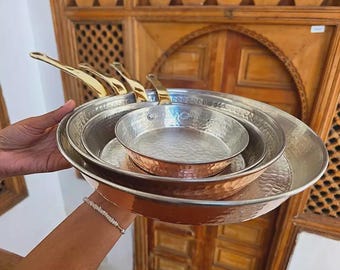 Vintage Metal Copper and Brass Frying Pan, Cooking Pan, Kitchen