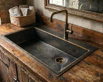 Handmade Unlacquered Hammered Brass Sink - Rustic Antique Brass Bar Sink