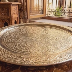 "The back of the brass tray showing the authentic artisan hammer marks."