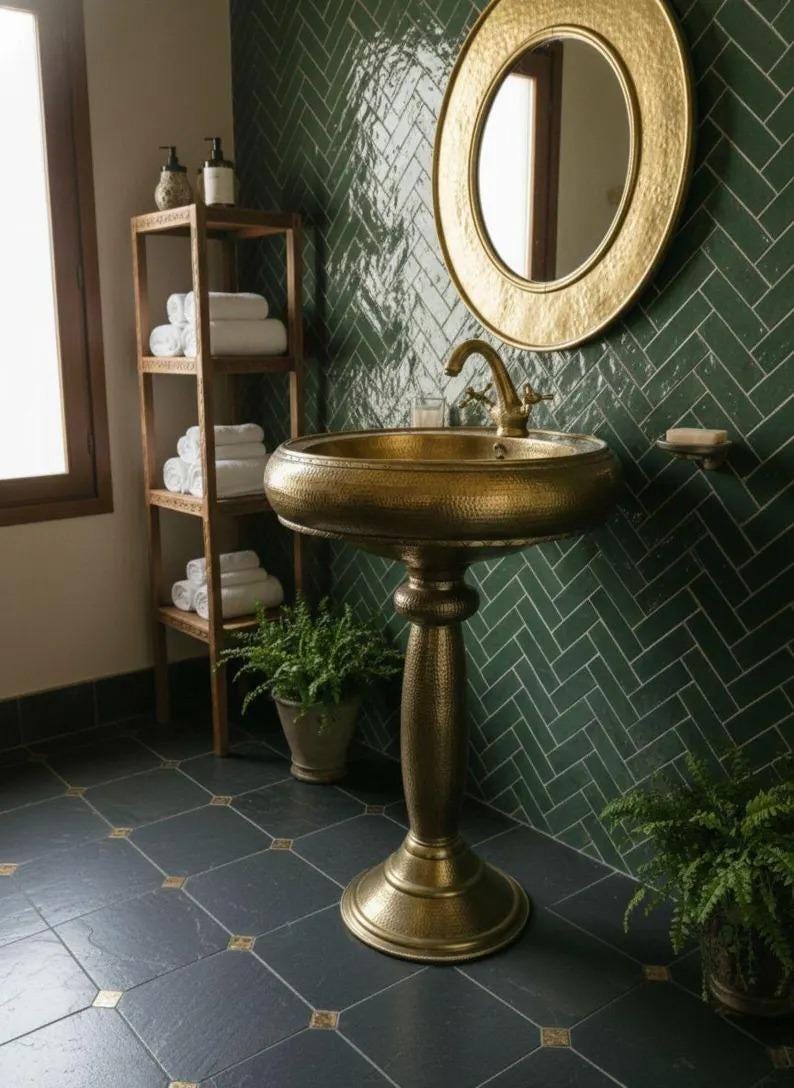 Hammered Brass Pedestal Sink - Freestanding Gold Bathroom Basin - Etsy