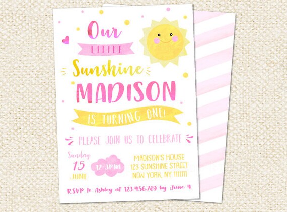 You Are My Sunshine Birthday Invitations Sunshine Invitation Etsy