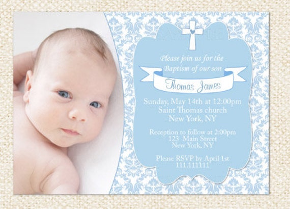 blue baptism invitation boy baptism invitation boy etsy