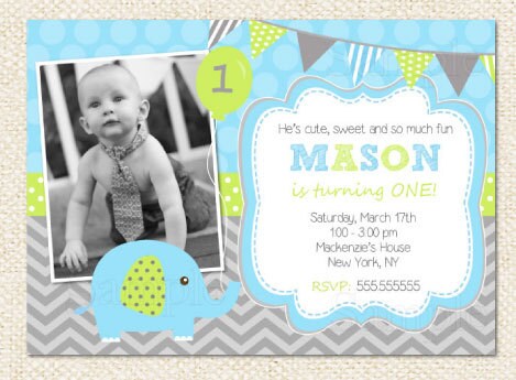 Elephant Birthday Invitations Boy 1