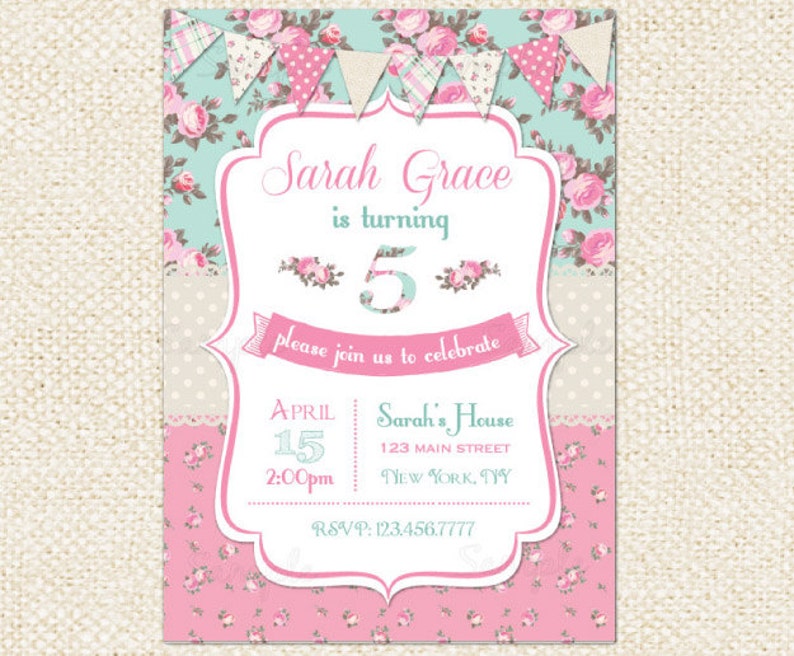 Shabby Chic Birthday Invitation Shabby Rose Birthday | Etsy