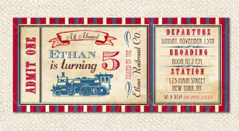 Train Ticket Invitations Train Birthday Party Invitations Etsy