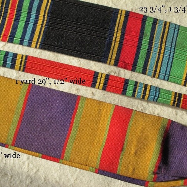 3 Pieces Vintage Striped Silk Grosgrain Ribbon Trim c1930's