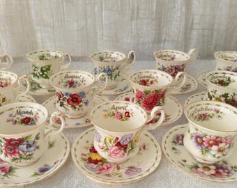 Royal Albert Flower of the Month Coffee Cup Set, Vintage Bone China