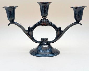 Art Nouveau kandelaar | Jugendstil kaarsenhouder | Verzilverd | Sierlijk masker decor