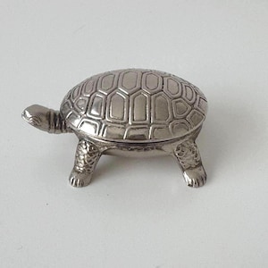 Boîte à bijoux vintage tortue en métal argenté, cadeau pour amoureux des tortues