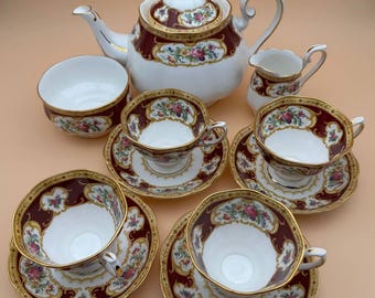 Servizio da tè Royal Albert Lady Hamilton in porcellana Bone China, porcellana inglese vintage, teiera, tazze e piattini, Inghilterra