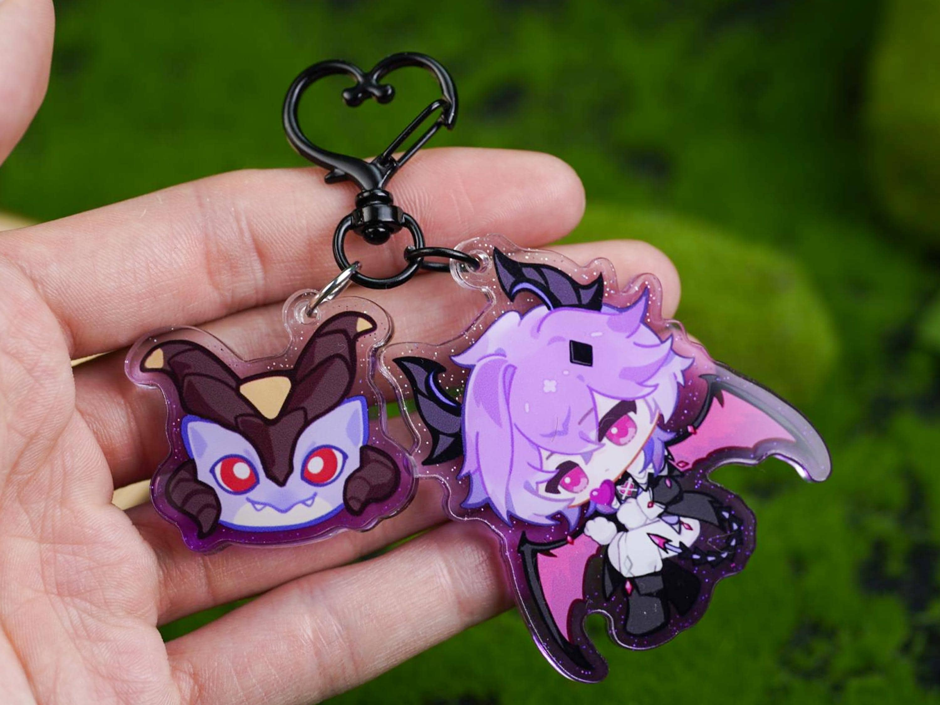 Genshin Impact Durin & Bat Companion Glitter Acrylic Keychain Set
