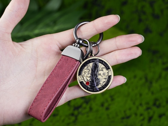 Love and Deepspace Keychain – Sylus & Mephisto Coin Charm, Red Leather Strap