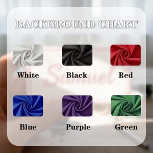 Pu&ograve; includere: Un grafico di sfondo che mostra campioni di tessuto in bianco, nero, rosso, blu, viola e verde. Ogni campione &egrave; un quadrato con un motivo di tessuto a vortice e il nome del colore &egrave; scritto sotto.