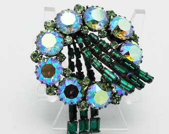 Vintage Swag Style Blue and Green Brooch