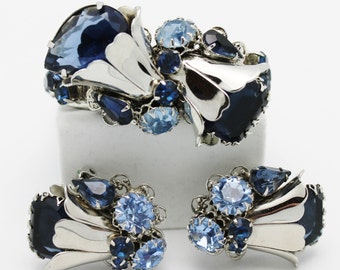 Vintage Big Little Blue and Silver Bracelet and Earrings.